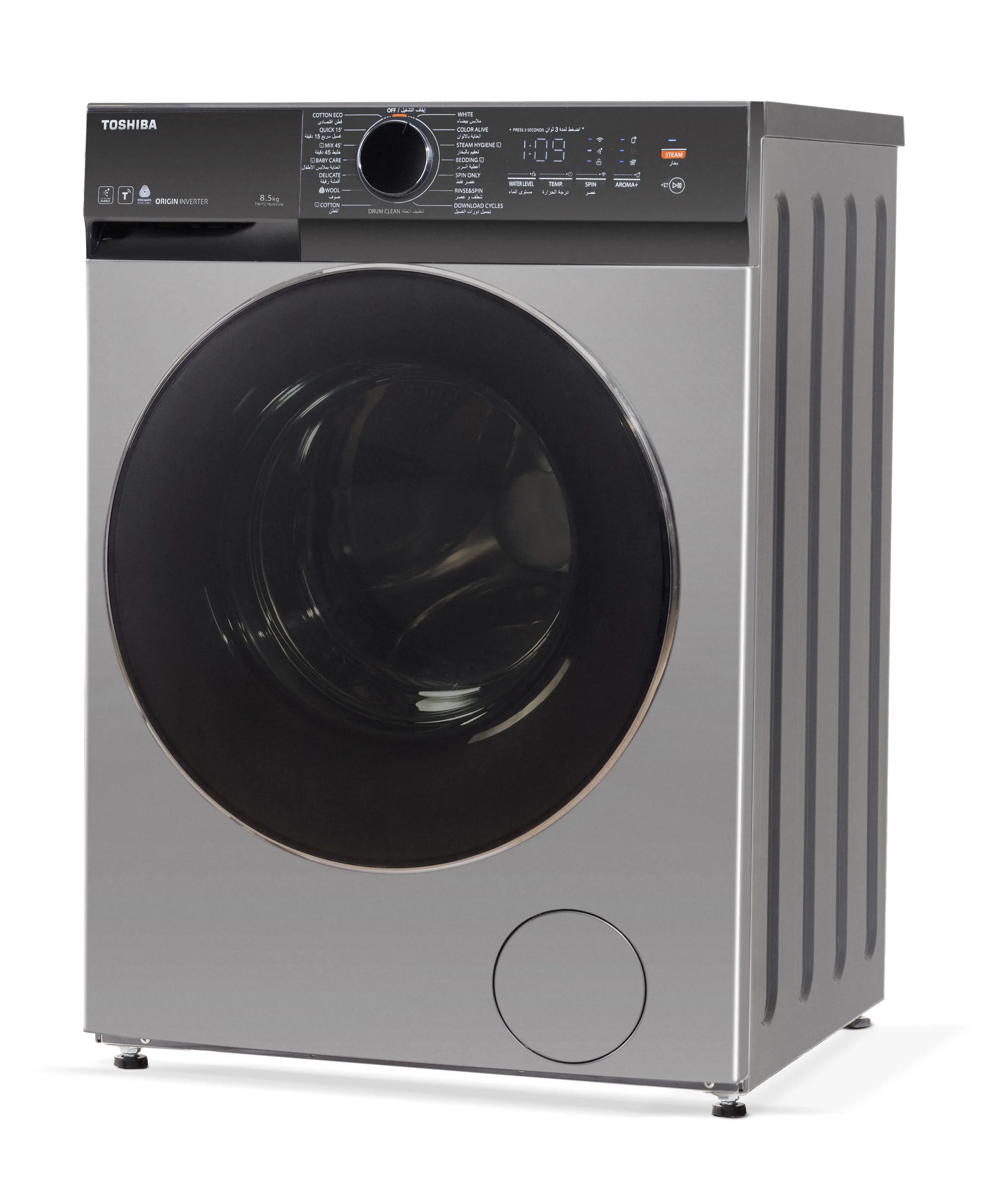 غسالة ملابس توشيبا 8.5ك 1400لفة سمارت انفرتر ديجيتال TW-T21BU95UWEG(SG)