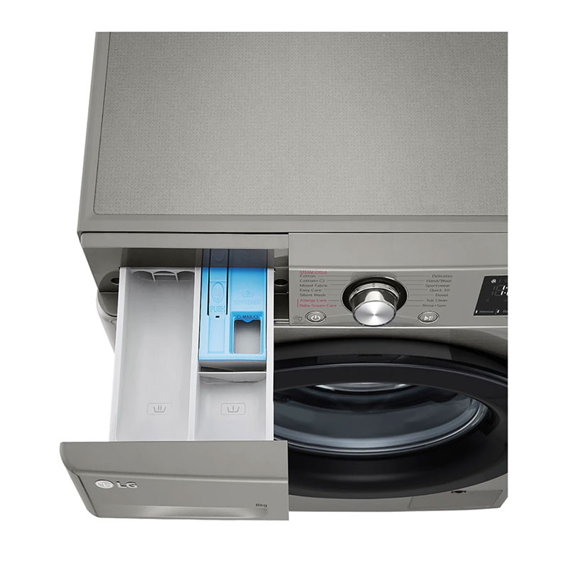 غساله ملابس LG 8 ك ستانلس باب اسود 1400 لفه بخار F4R3TYG6P