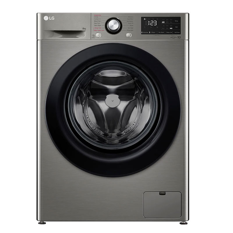 غساله ملابس LG 8 ك ستانلس باب اسود 1400 لفه بخار F4R3TYG6P